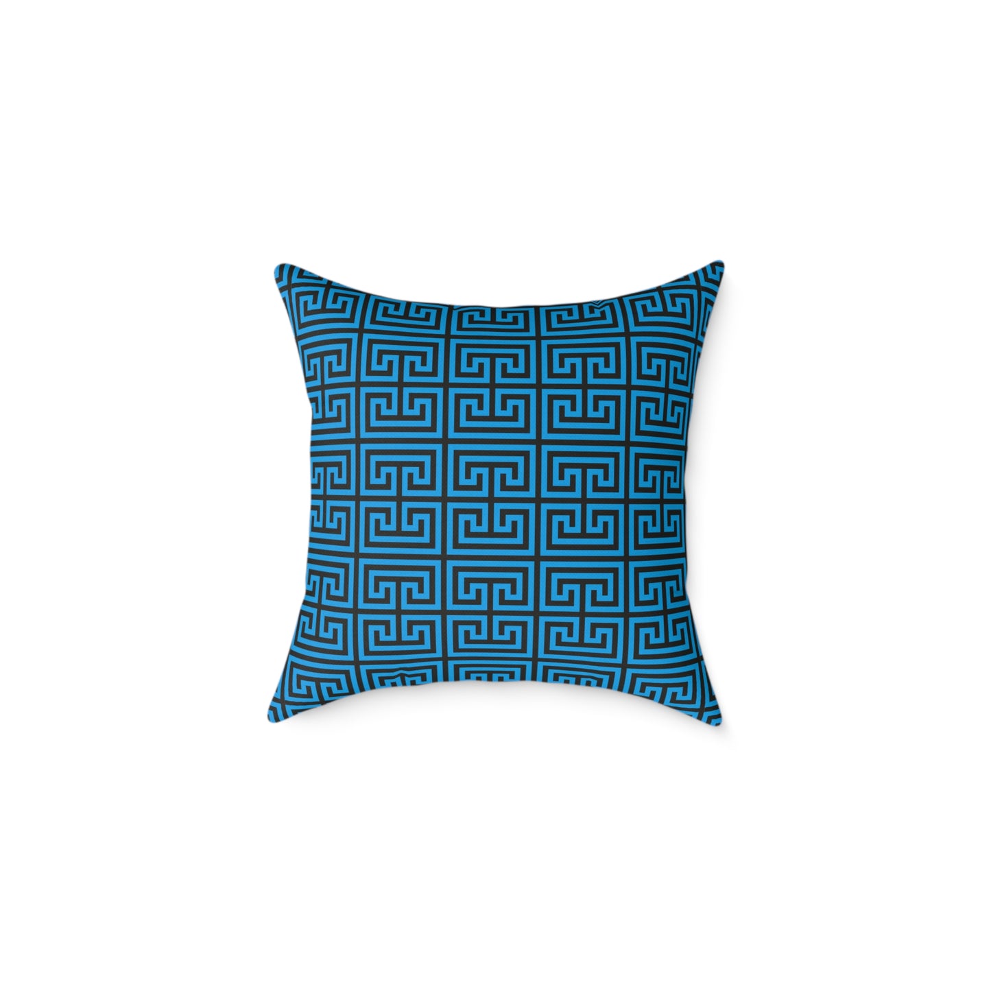 Nautical Greek Key Pattern Square Pillow | Blue Geometric Throw Pillow