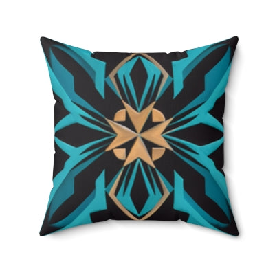 Art Deco Square Pillow, Turquoise Black Gold Retro Glam Hollywood Regency Home Decor, Throw Cushion Cover, Decorative Accent, Unique Gift