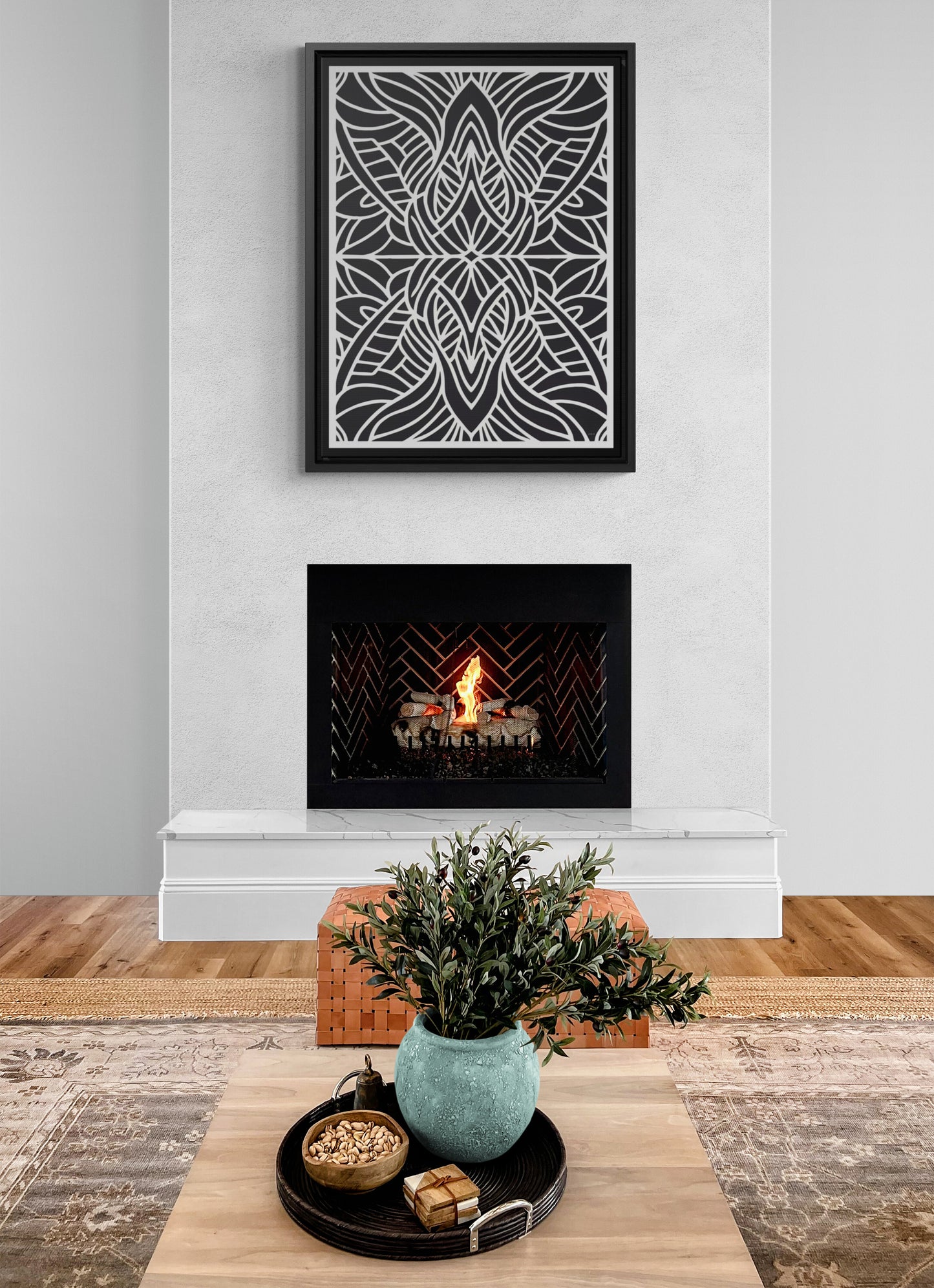 Canvas Wall Art, Black and White Tribal Design Vertical Frame - Ethnic and Dramatic, Gallery Prints, Wall Decor, Home Decoration, Living