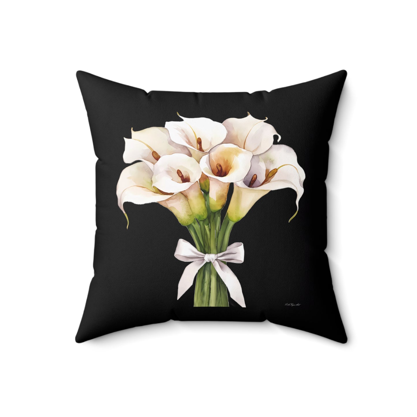 Farmhouse Floral Square Pillow, Calla Lillies Decorative Cushion, Country Home Accent, Black Throw Pillow, Housewarming Gift, Sofa Accessory