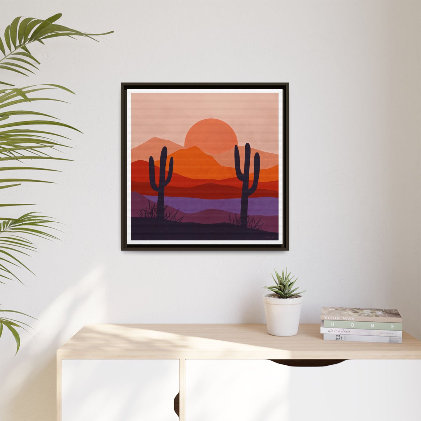 Desert Sunset Framed Canvas Art, Boho Home Decor, Nature Wall Art, Cactus Print, Warm Colorful Wall Decor, Housewarming Gift - LOLA VEGAS ART