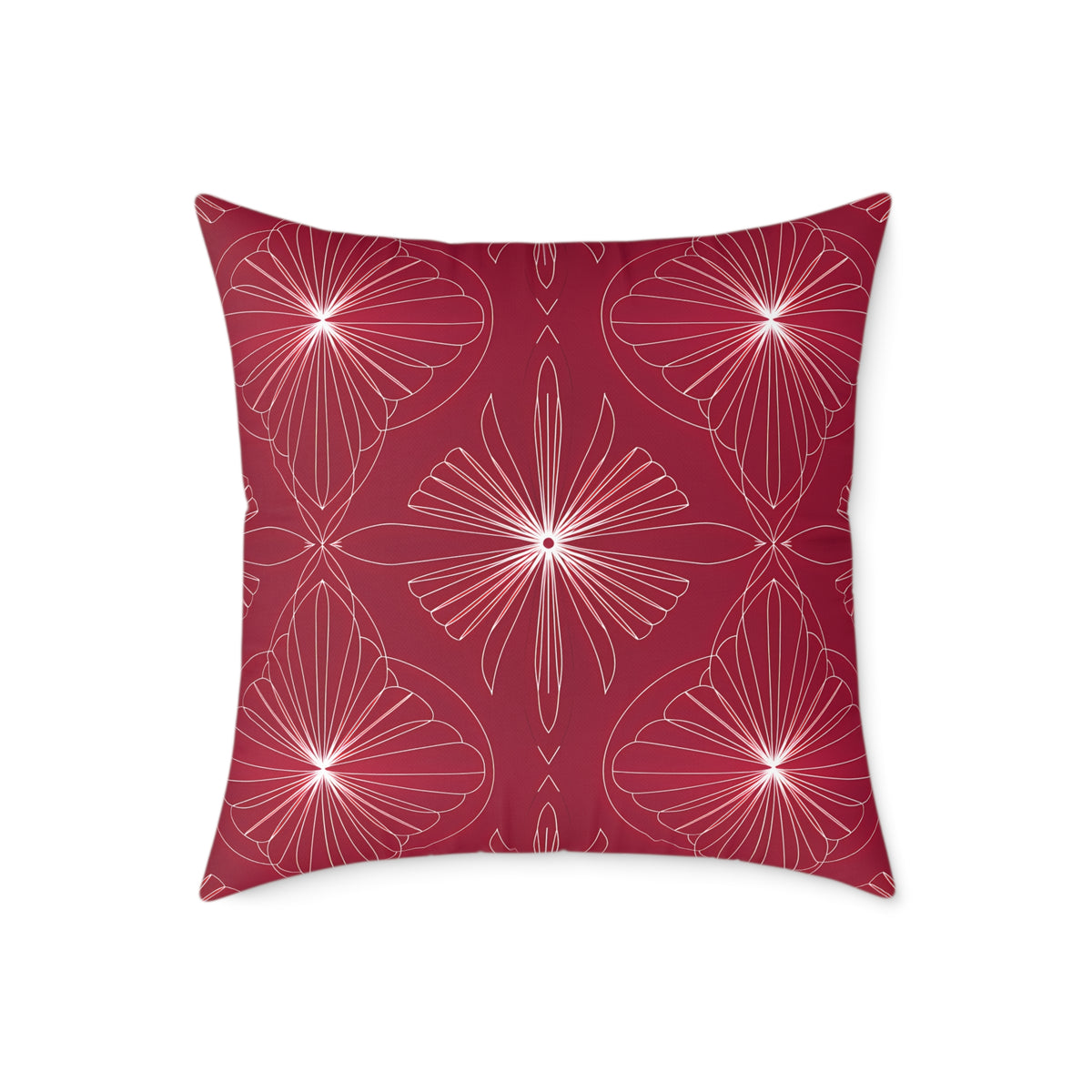 Starburst Floral Pattern Square Pillow | Red Geometric Throw Cushion