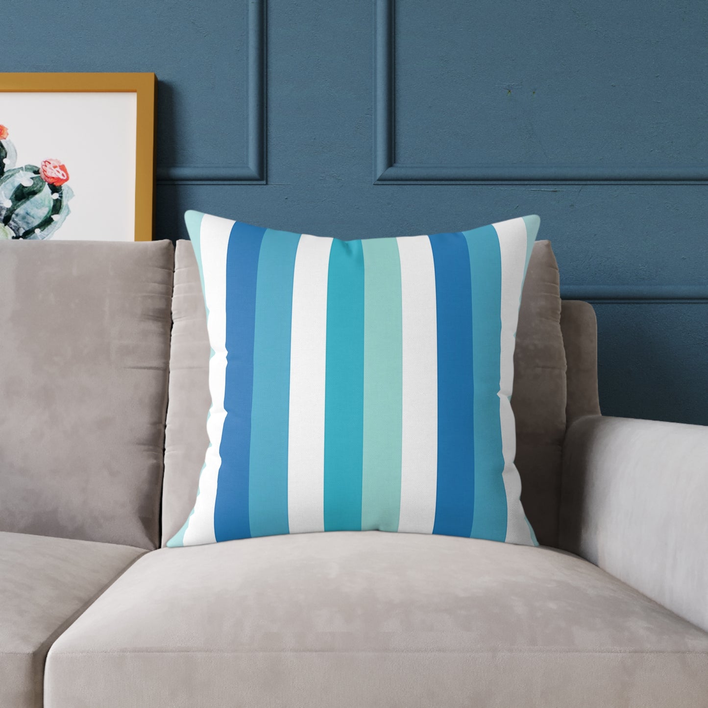 Blue Teal White Vertical Stripes Pillow | Square Pillow