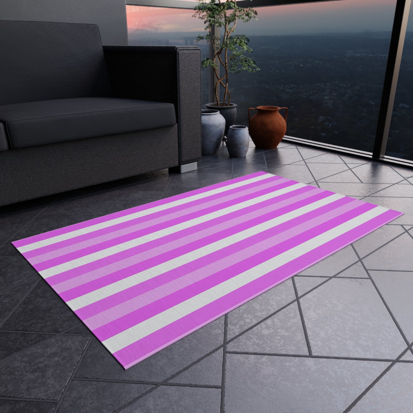 Pink and White Stripes Outdoor/Indoor Rug | Patio Mat, Poolside Striped Rug