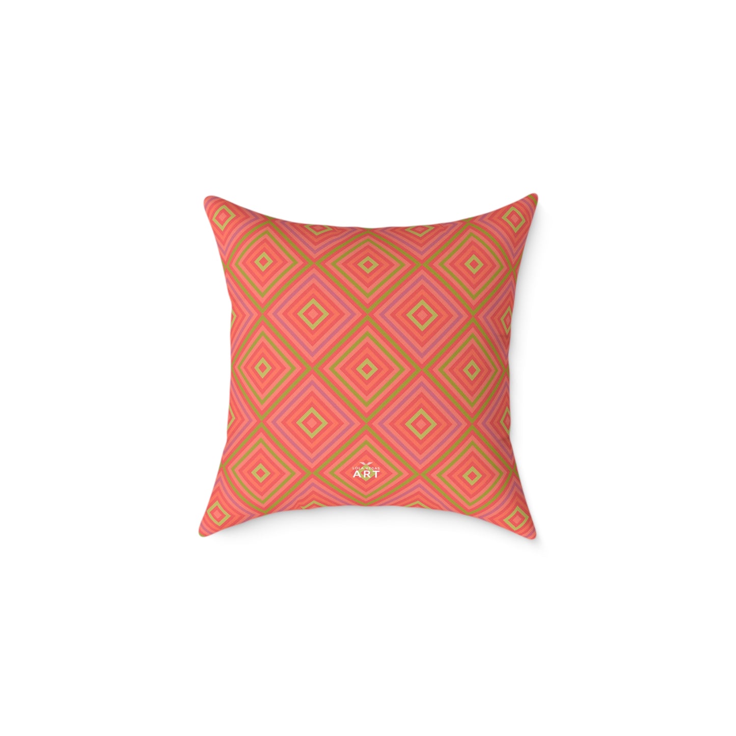Geometric Diamond Pattern Square Pillow | Coral Orange Pink Accent