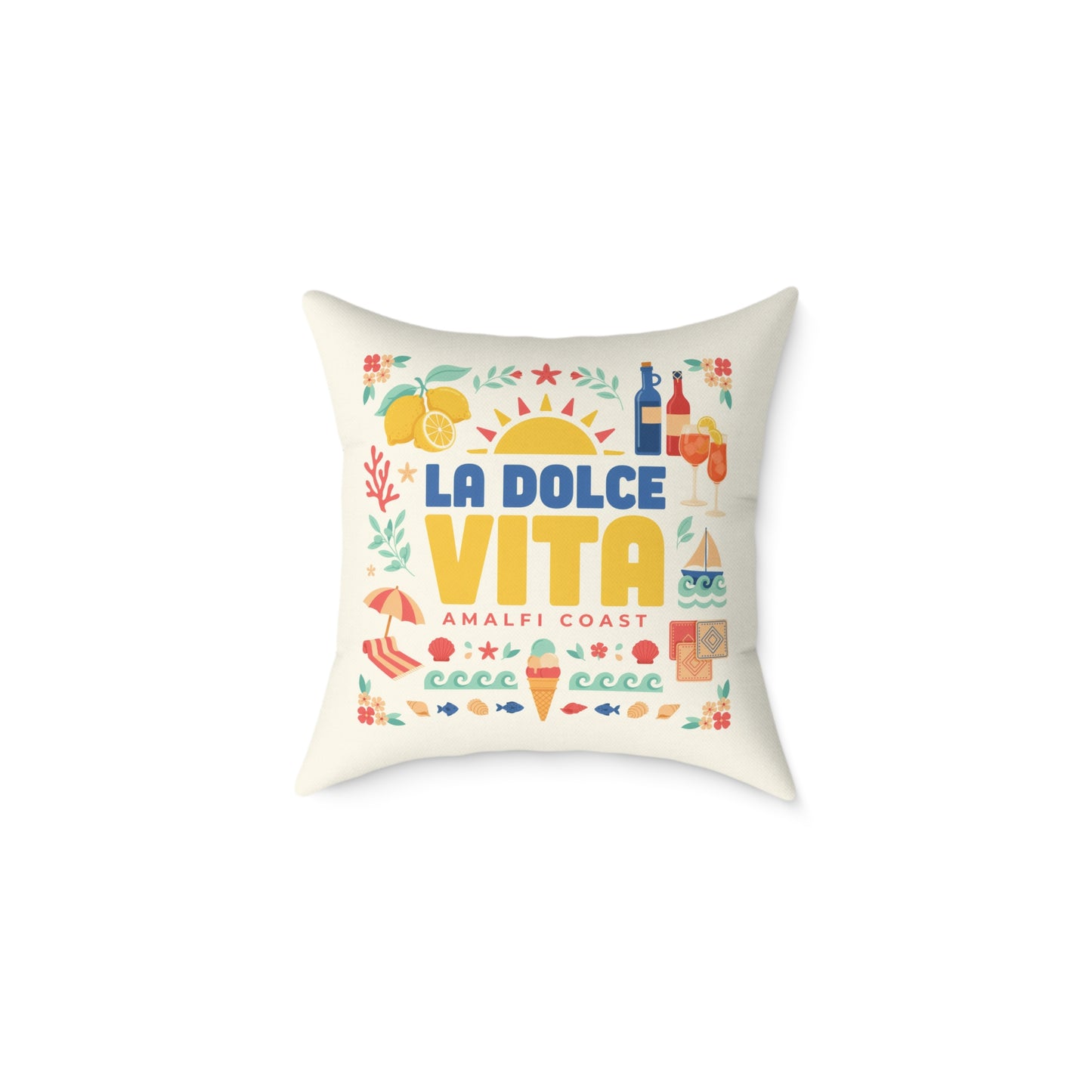 La Dolce Vita Amalfi Coast Pillow | Off-White Square Canvas Throw Pillow