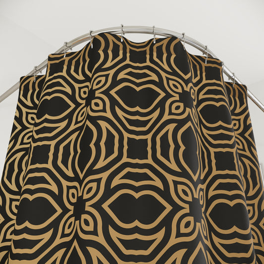Black Gold Elegant Patterned Shower Curtain - Boho Chic Bathroom Decor, Modern Home, Gift Idea, Unique Design, Stylish & Functional