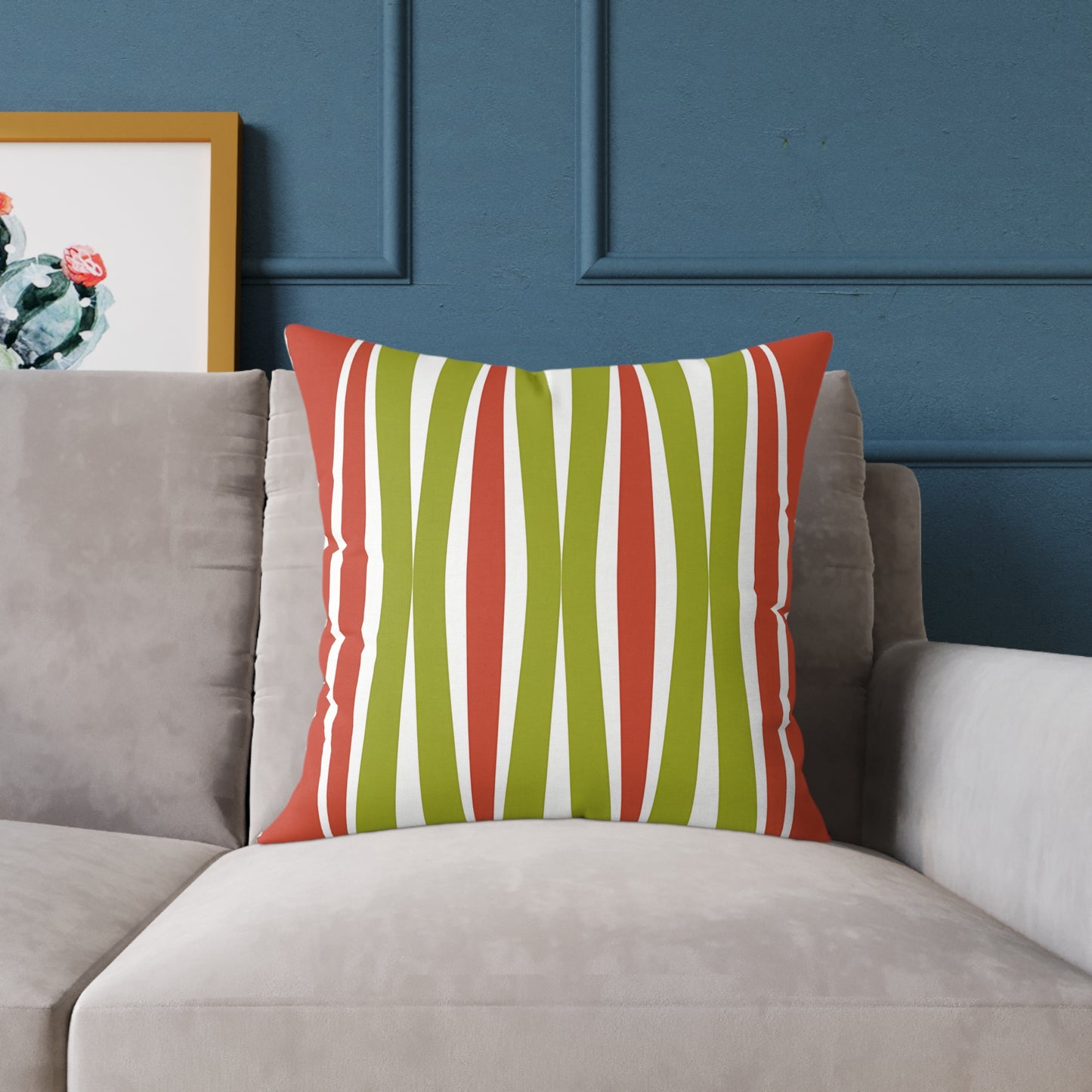 Orange Green Mid-Century Wavy Stripe Pillow | Square Throw Pillow