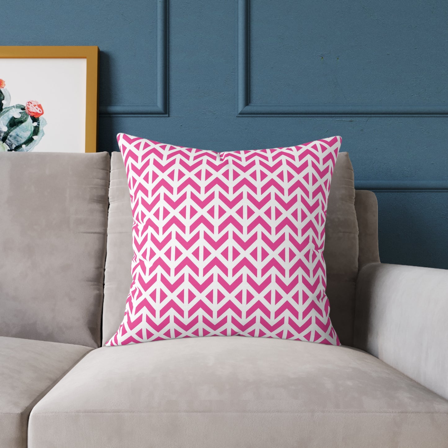 Pink White Chevron Pattern Square Pillow | Geometric Throw Cushion