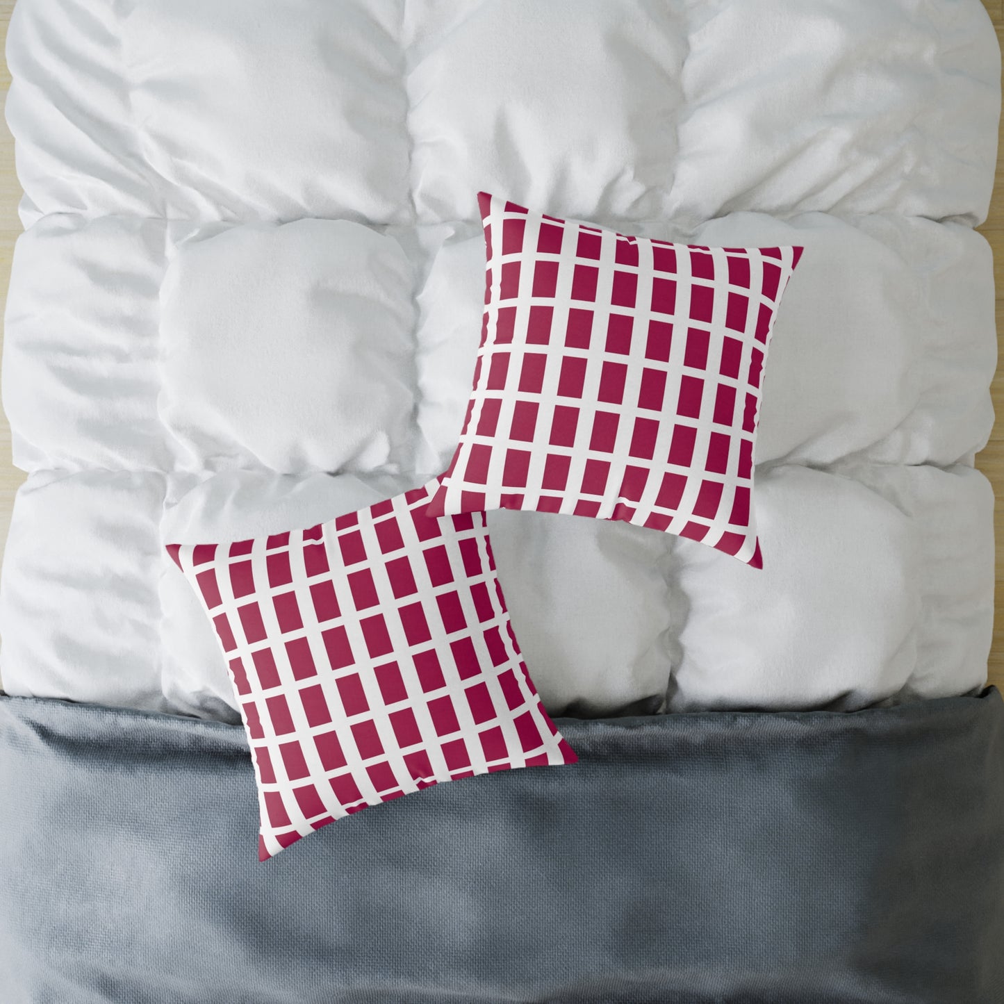 Maroon Grid Pattern Pillow | Square Throw Pillow, Modern Geometric Cushion