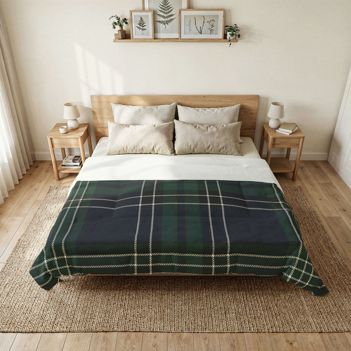 Green Navy Tartan Plaid Cotton Comforter | Classic Plaid Bedding