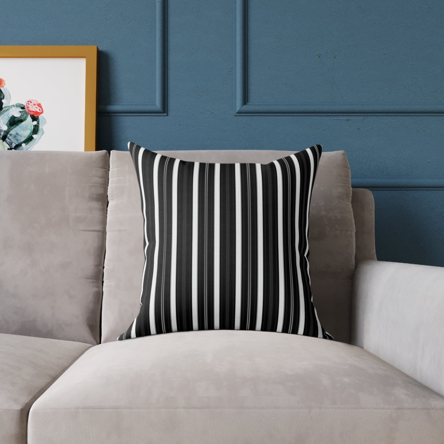 Black White Vertical Stripe Square Pillow | Modern Striped Cushion
