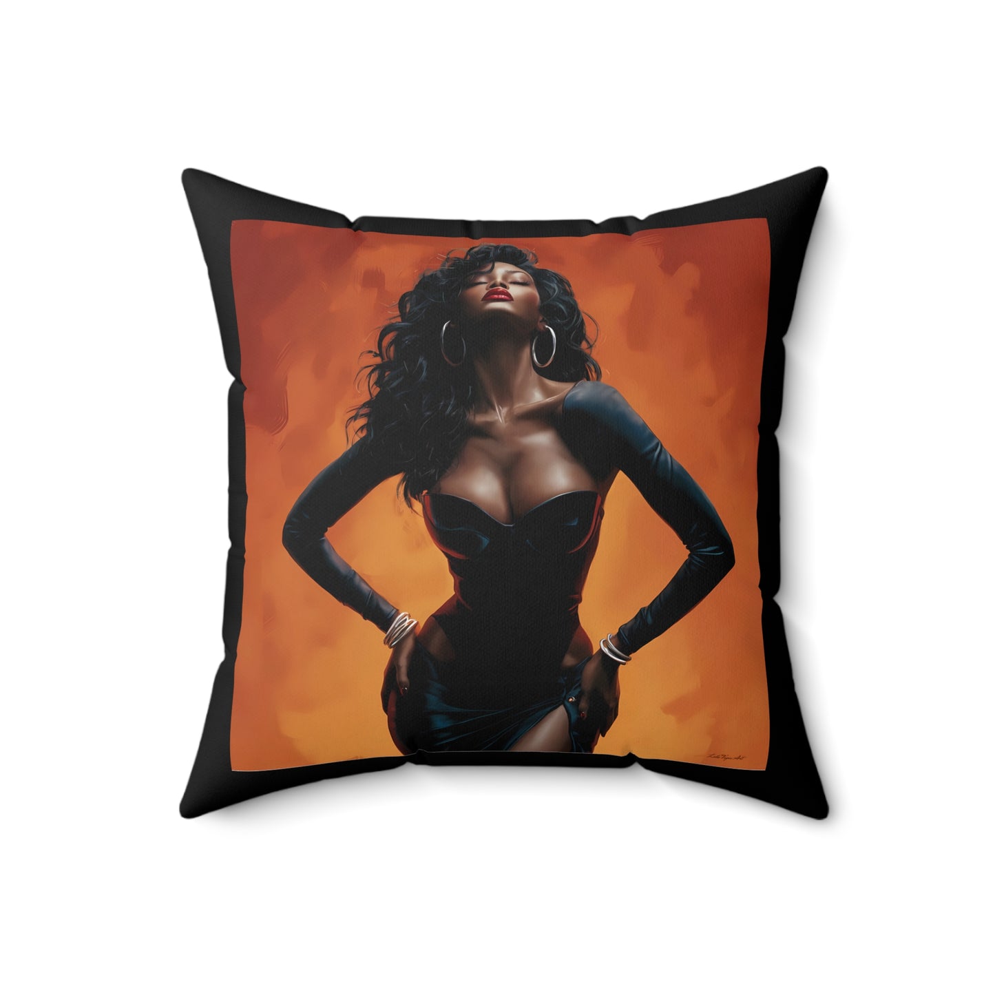 Goddess Pillow, African American Home Decor, Ethnic Sun Deity Cushion, Black Orange Throw Pillow, Spun Polyester Square Pillow