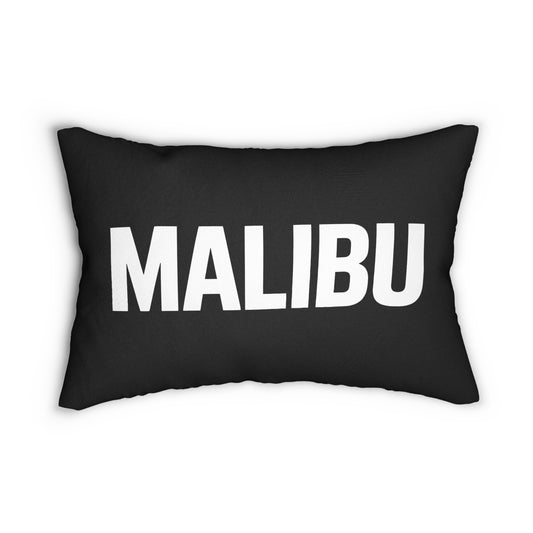 Malibu Text Lumbar Pillow Black White Beach Town Decor