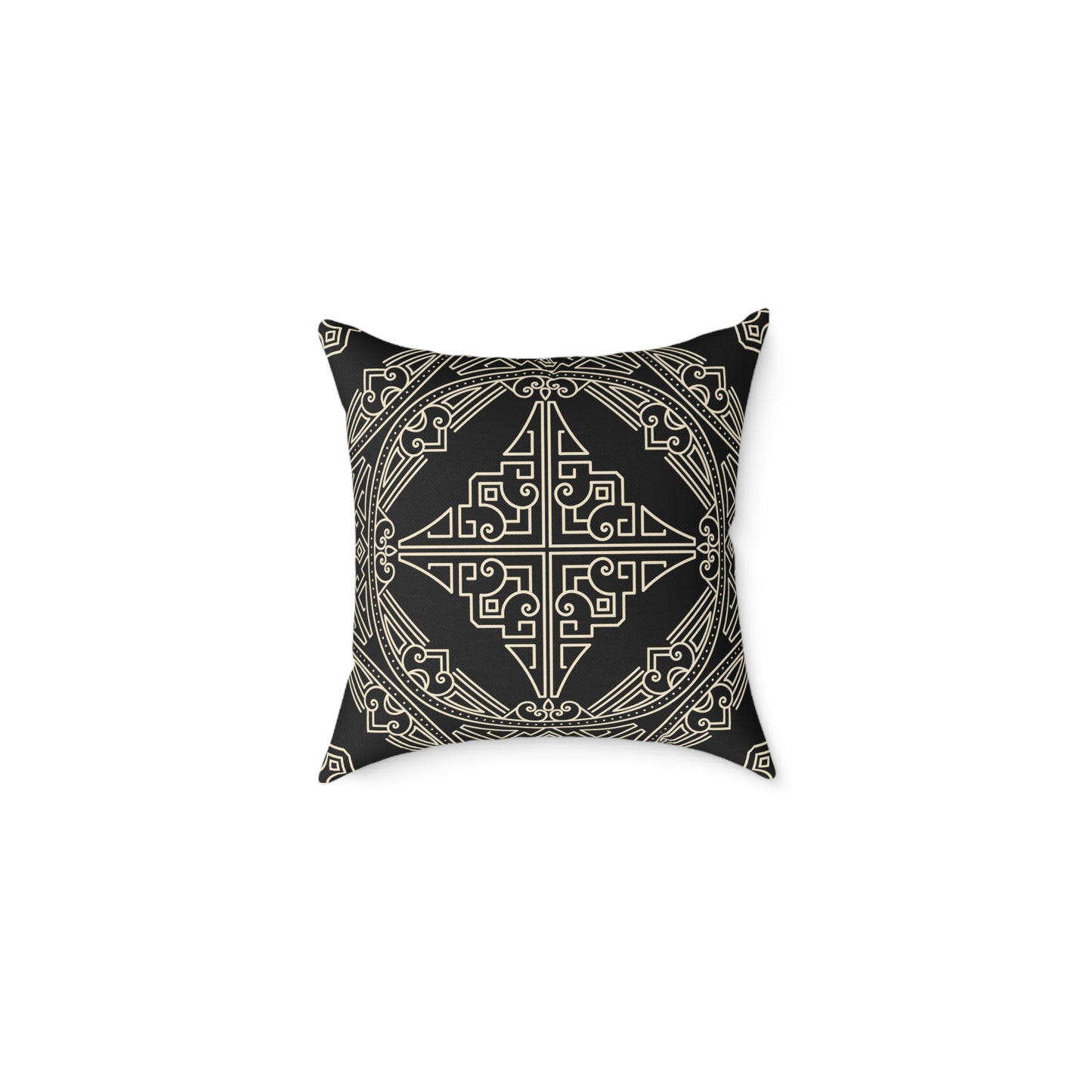 Black and Off-White Geometric Celtic Knot Square Pillow | Poly Canvas Throw Pillow