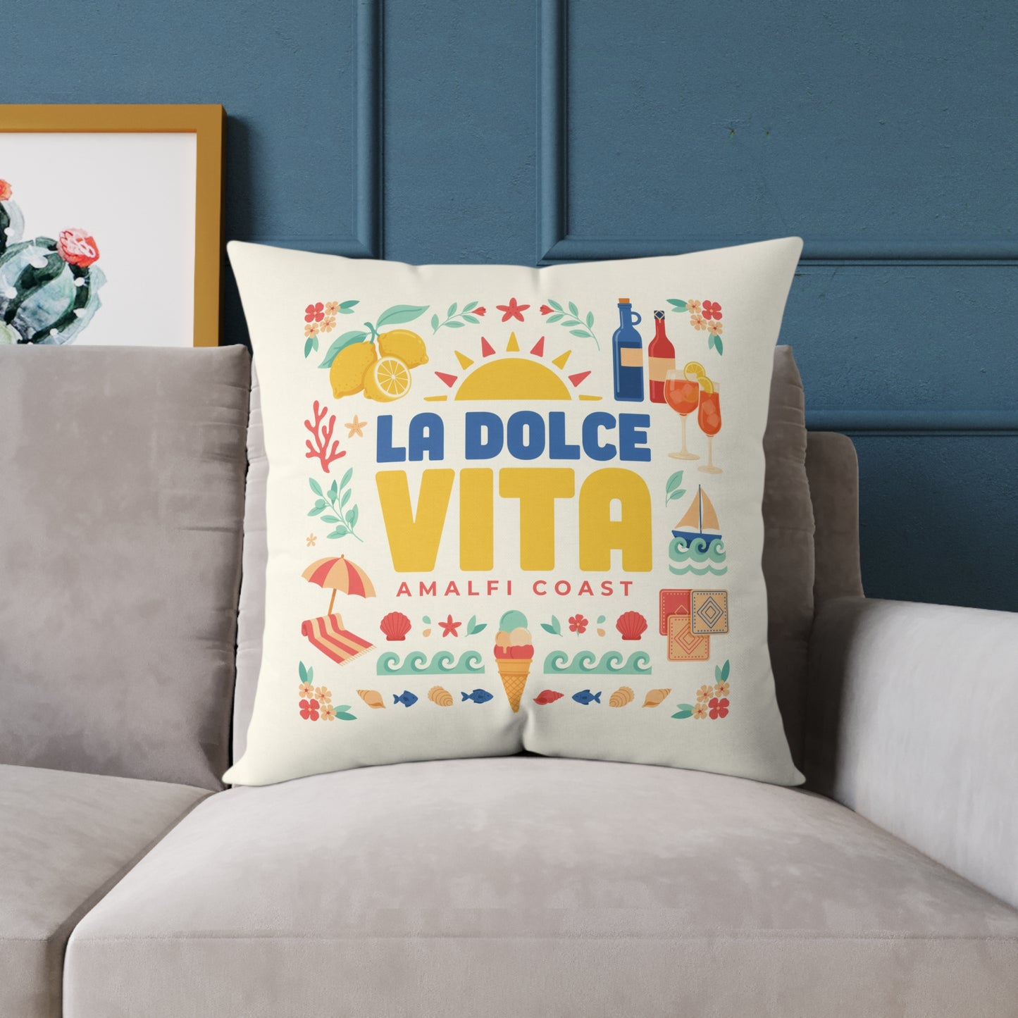 La Dolce Vita Amalfi Coast Pillow | Off-White Square Canvas Throw Pillow