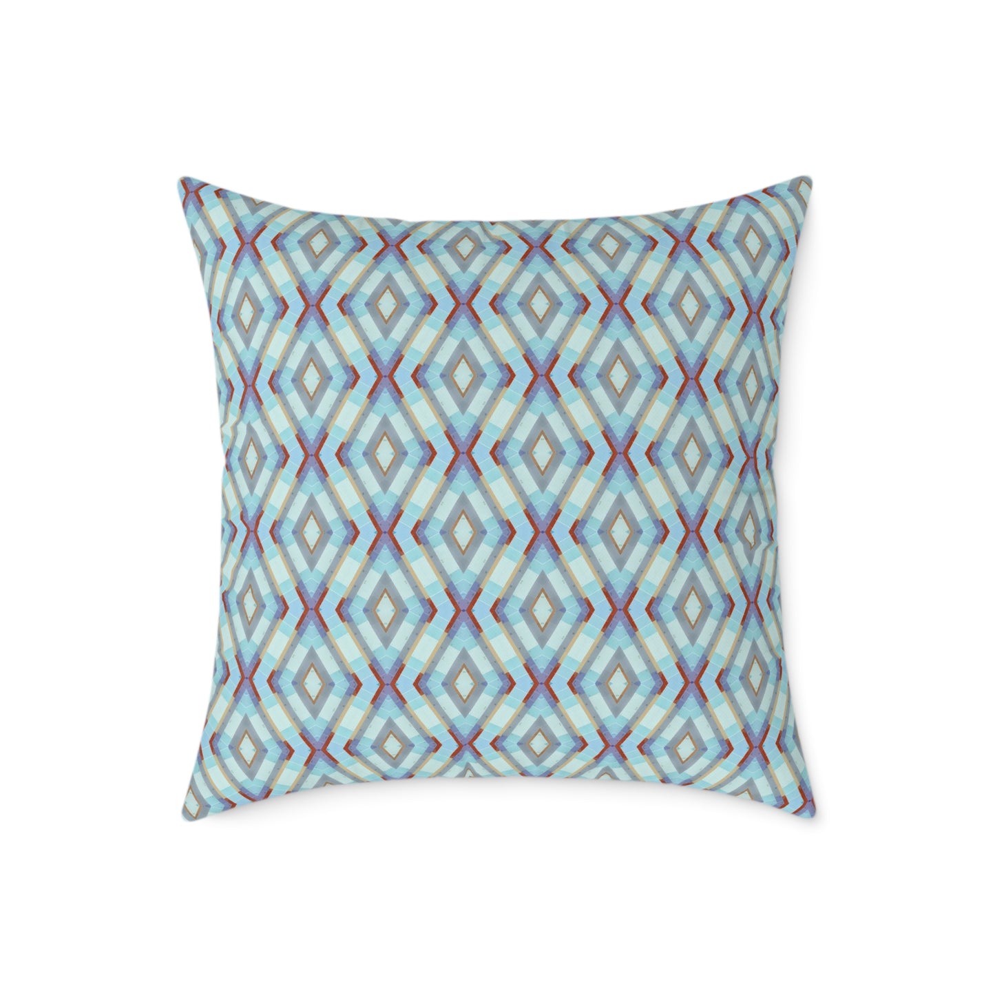 Geometric Diamond Pattern Square Pillow | Turquoise Blue Purple Dark Red Ikat Throw Pillow