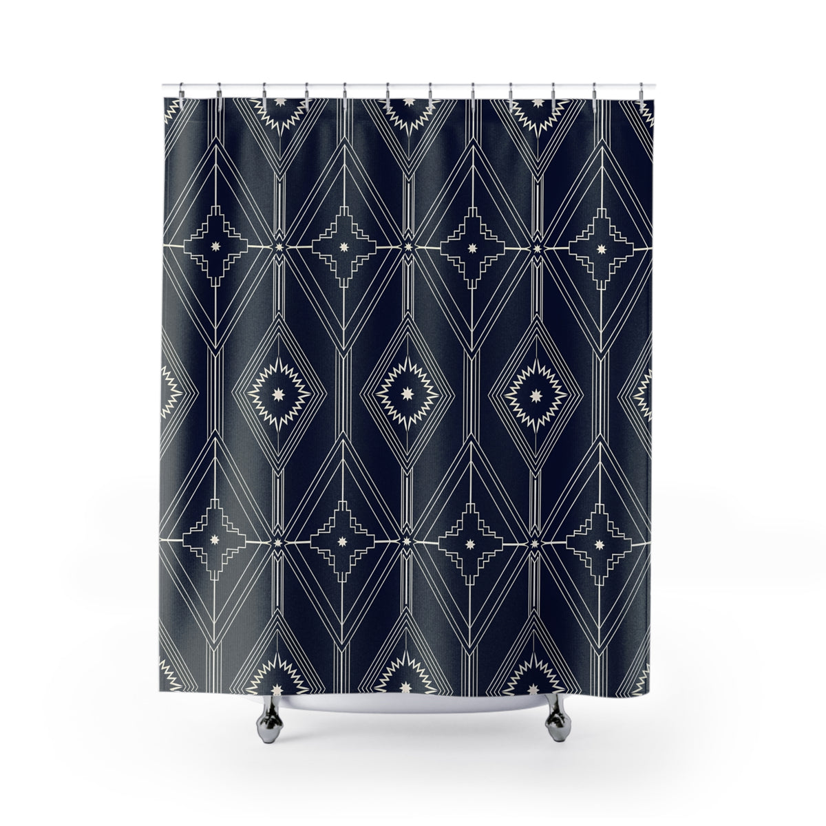 Navy Geometric Diamond Pattern Shower Curtain | Art Deco Inspired