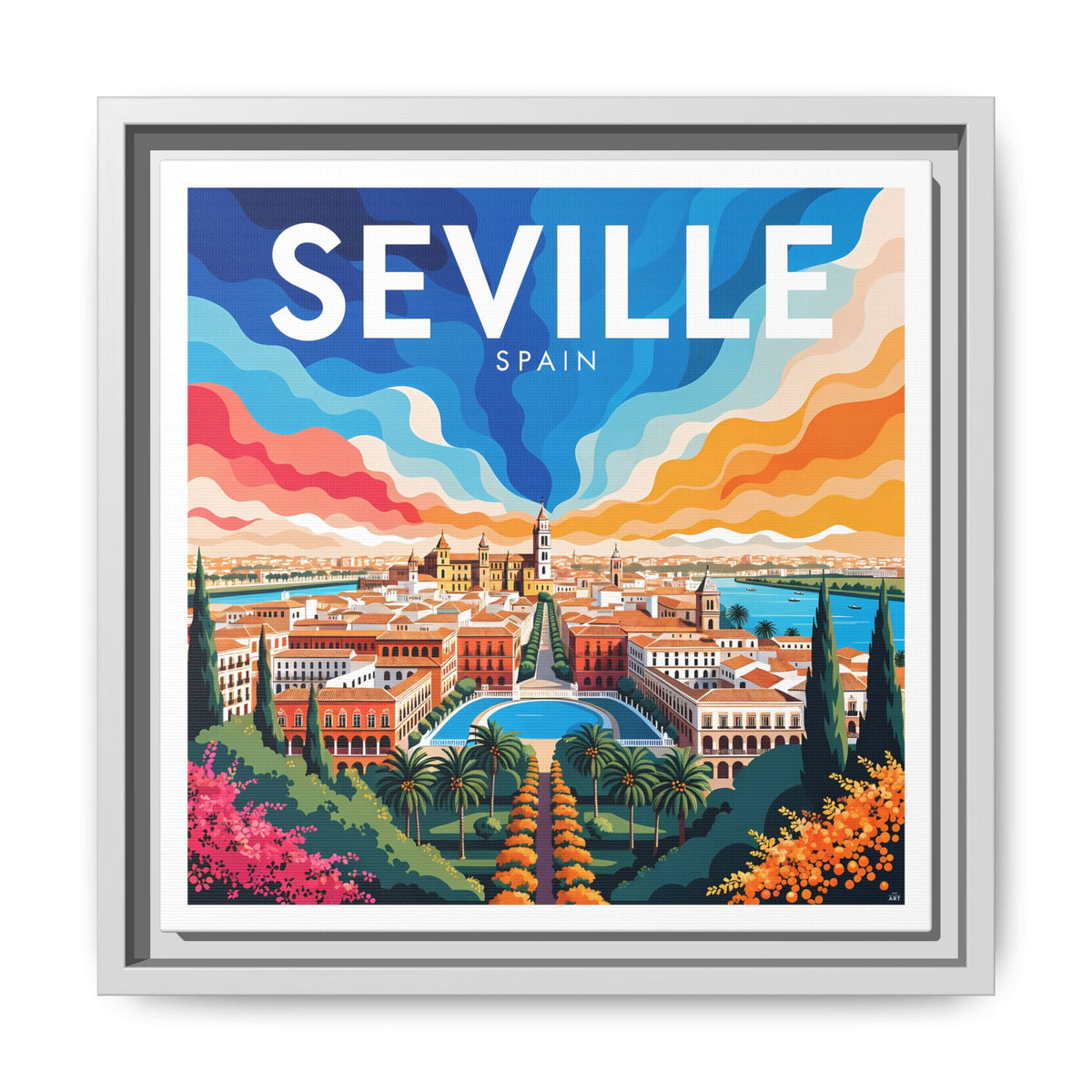 Seville Spain Vintage Travel Framed Canvas Wall Art
