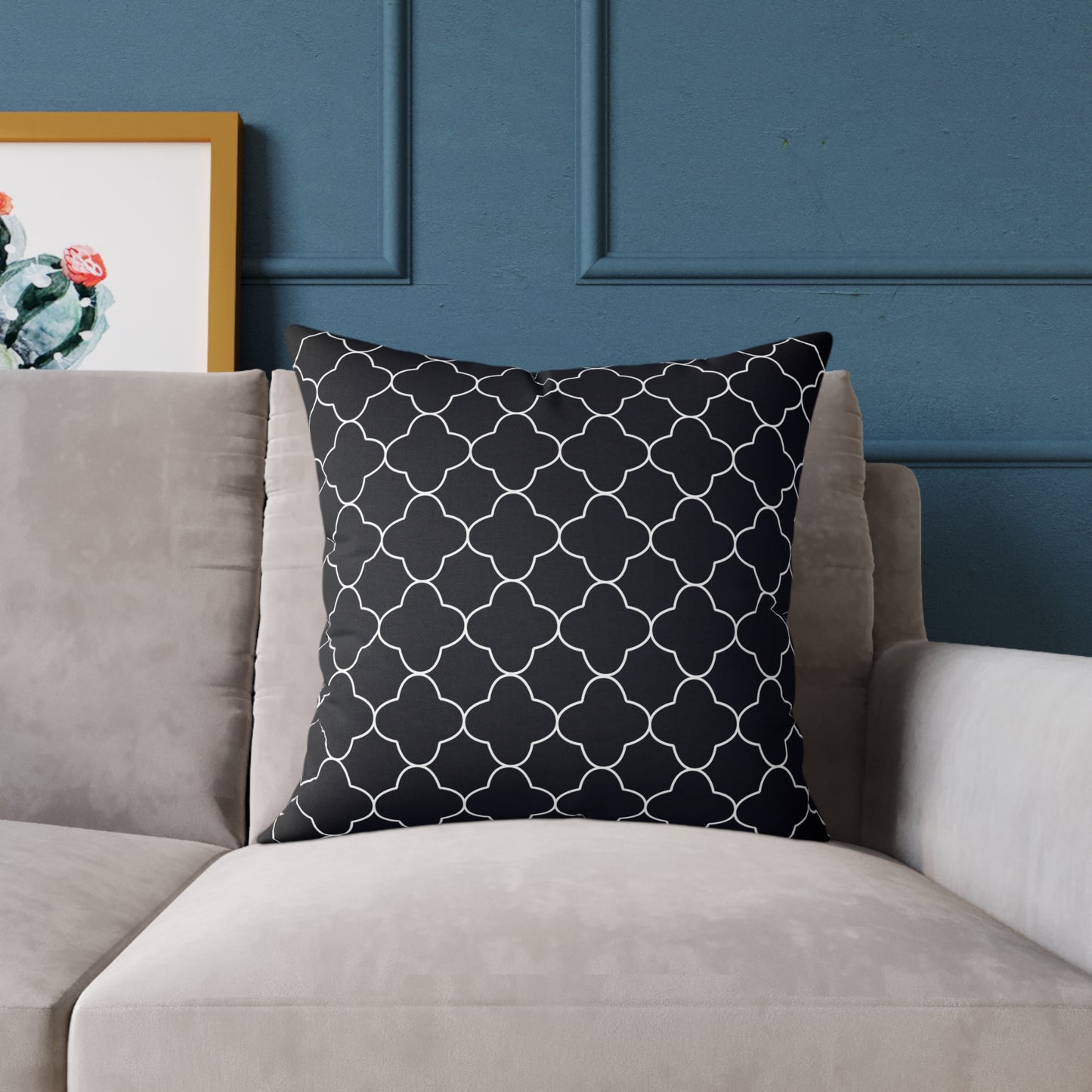 Black and White Moroccan Trellis Pattern Square Pillow | Geometric Throw Pillow