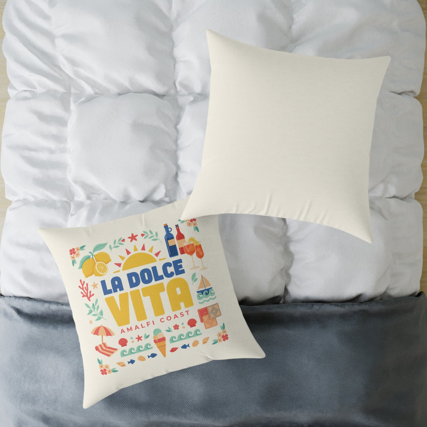 La Dolce Vita Amalfi Coast Pillow | Off-White Square Canvas Throw Pillow