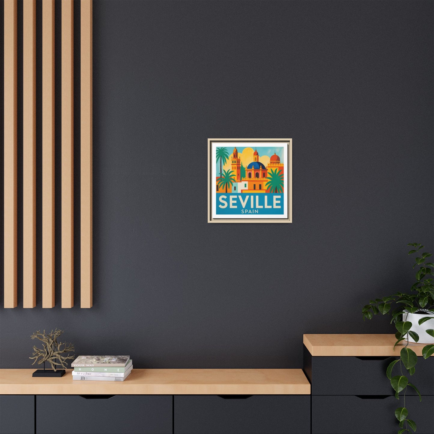 Seville Spain Vintage Travel Look Matte Canvas Wall Art Framed