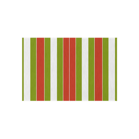 Green Red White Striped Outdoor/Indoor Rug | Patio Door Mat