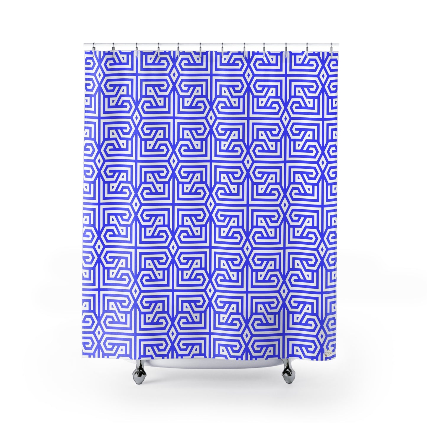 Periwinkle Geometric Pattern Shower Curtain | Greek Key Inspired, Modern Bathroom Decor, Abstract Design, Housewarming Gift, Unique Style