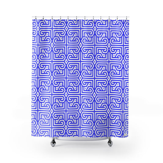Periwinkle Geometric Pattern Shower Curtain | Greek Key Inspired, Modern Bathroom Decor, Abstract Design, Housewarming Gift, Unique Style