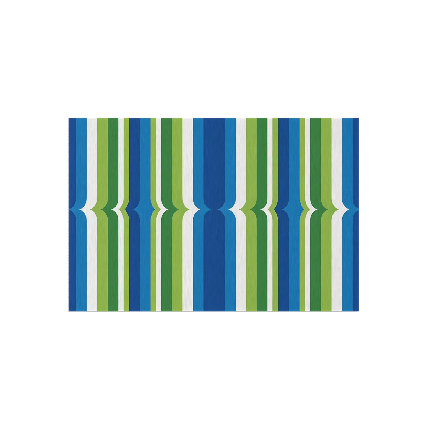 Blue Green Striped Pattern Outdoor/Indoor Rug | Patio Deck Mat