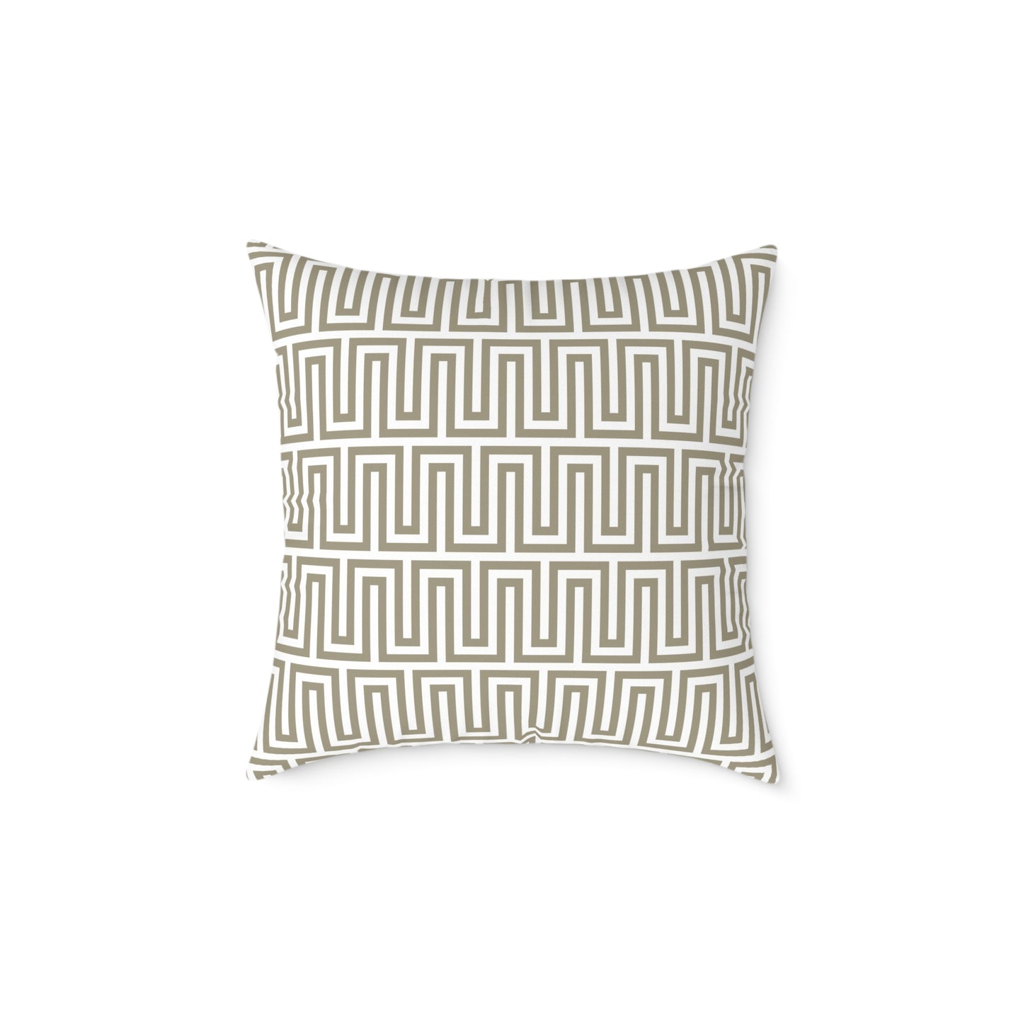 Tan White Greek Key Geometric Pattern Pillow | Square Poly Canvas Throw Pillow