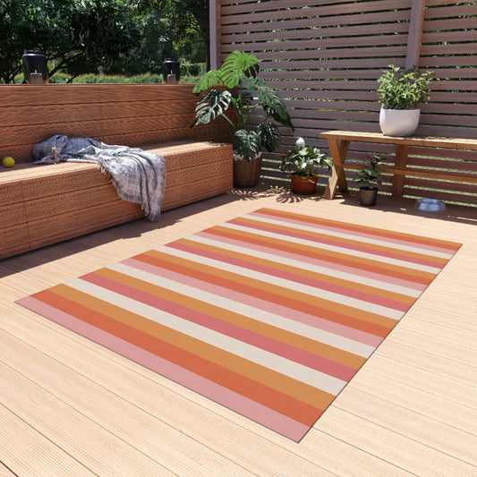 Sunset Stripe Outdoor Rug | Striped Patio Rug, Orange Pink Creme