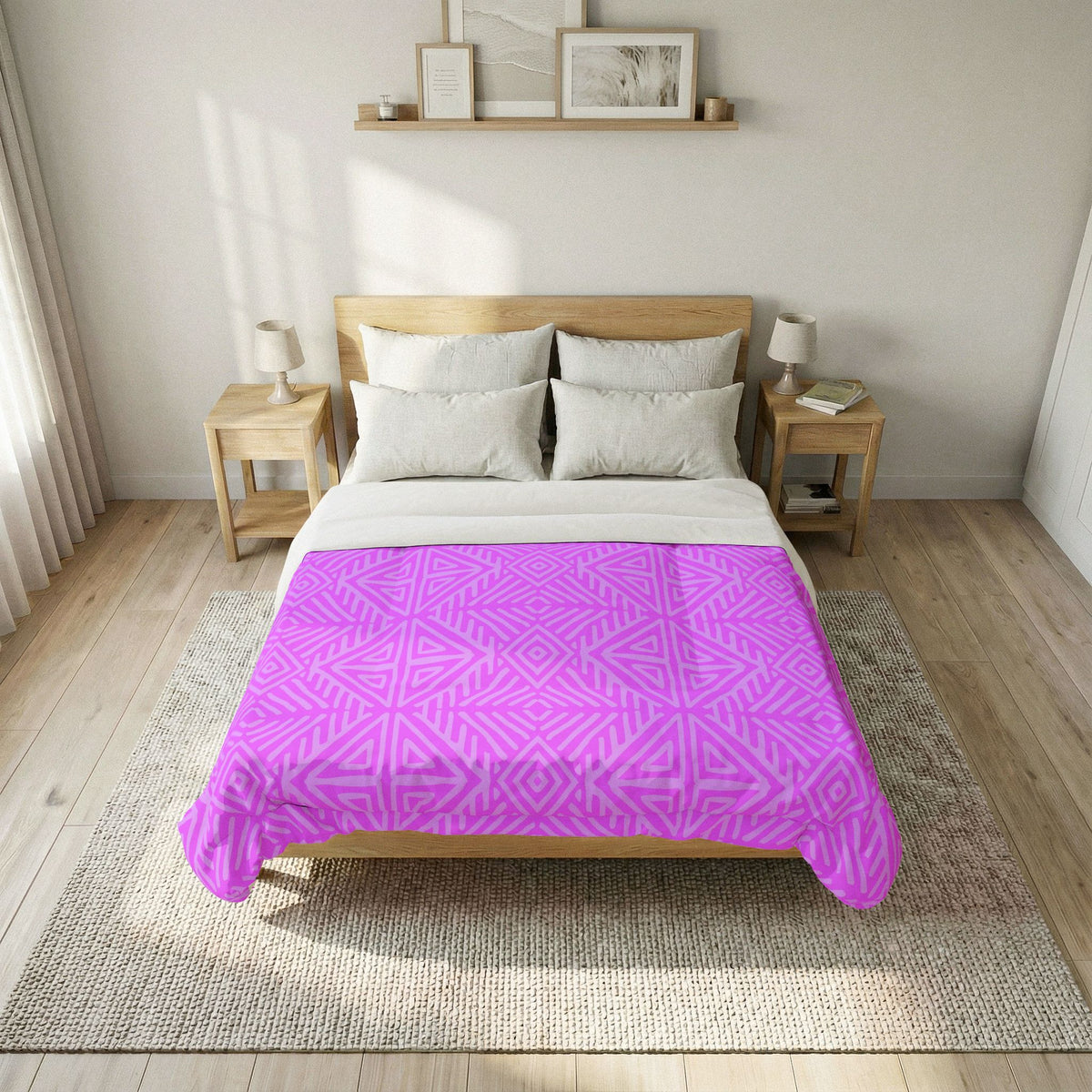 Geometric Triangle Pattern Cotton Comforter | Pink Purple Tribal Design