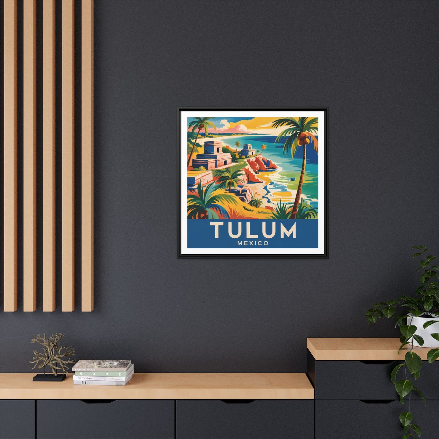 Tulum Mexico Vintage Look Framed Travel Canvas Wall Art