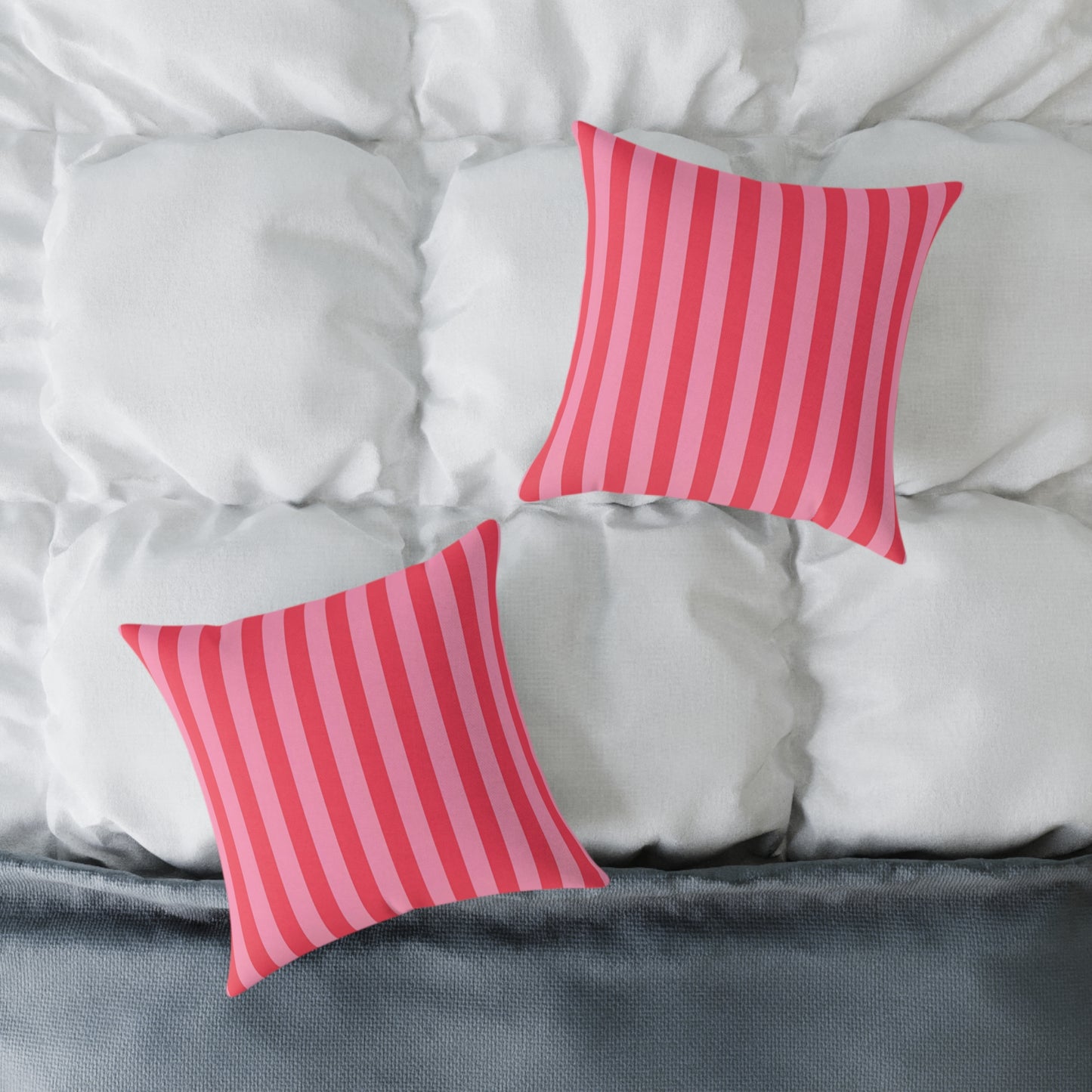 Light Pink Watermelon Pink Striped Throw Pillow | Square Poly Canvas Cushion