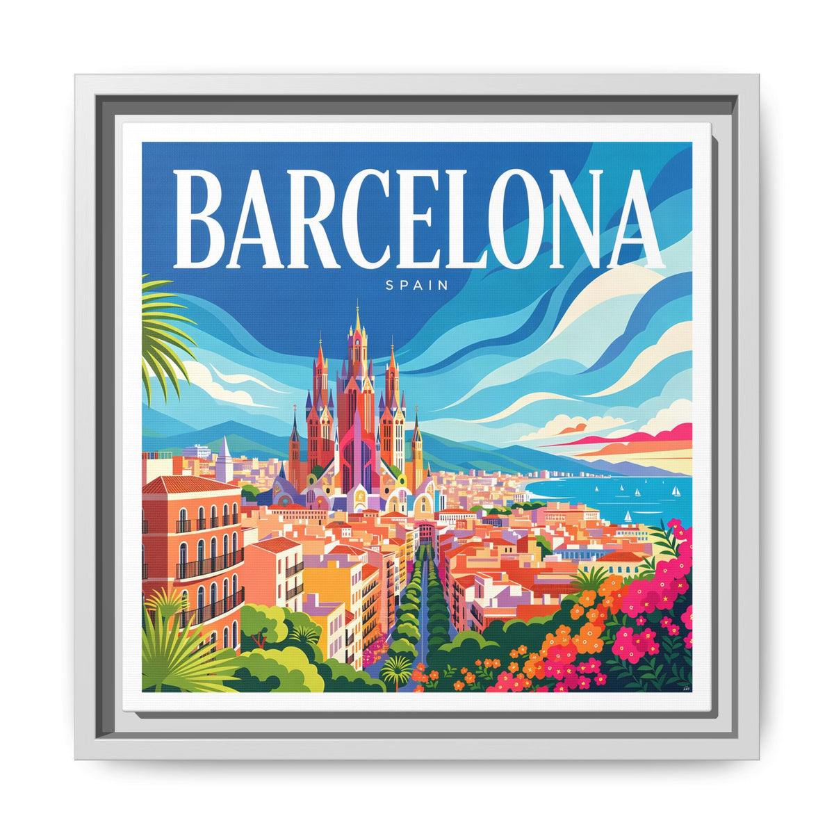 Barcelona Skyline Canvas Framed | Matte Wall Art
