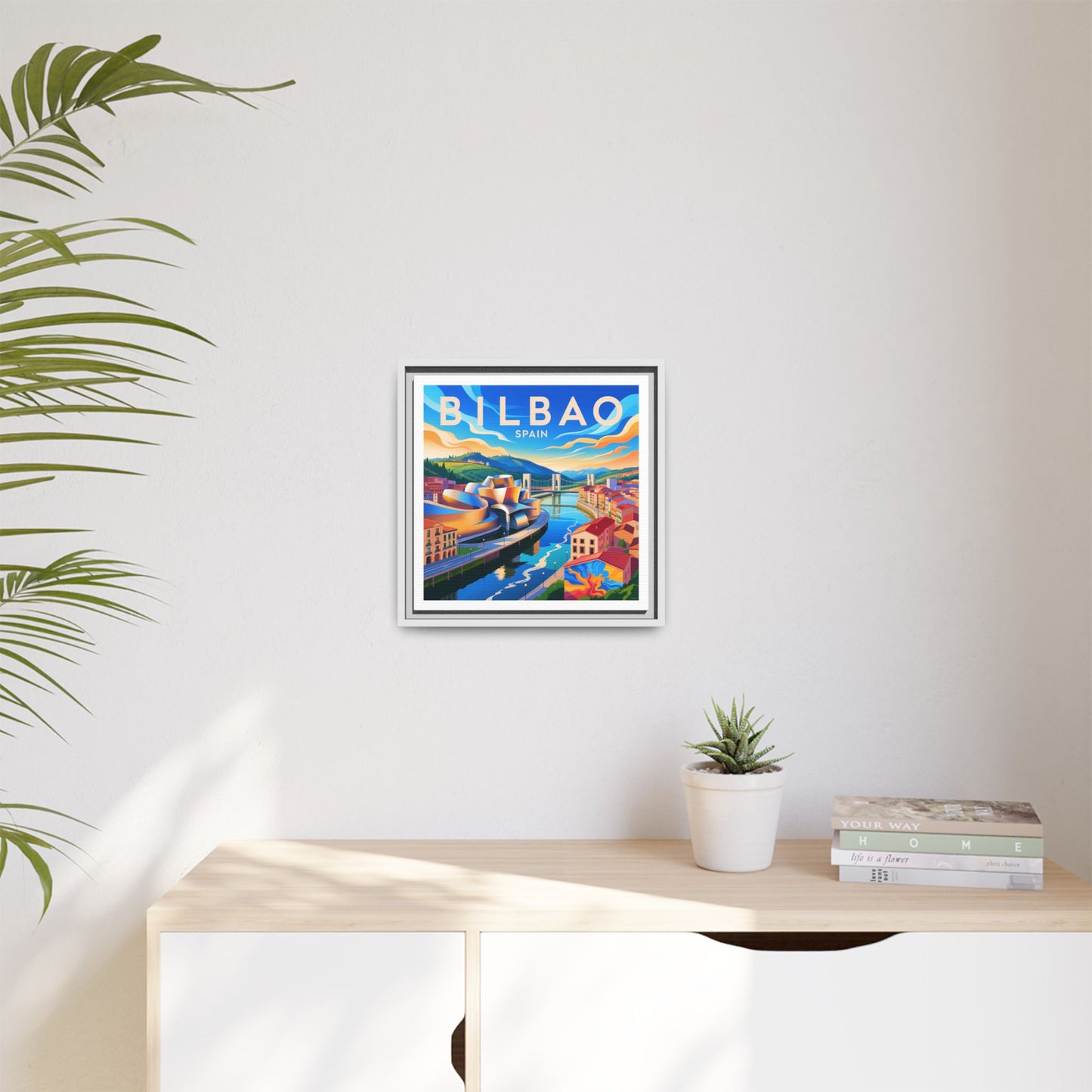 Bilbao Spain travel art Matte Canvas Framed | Bilbao cityscape wall art