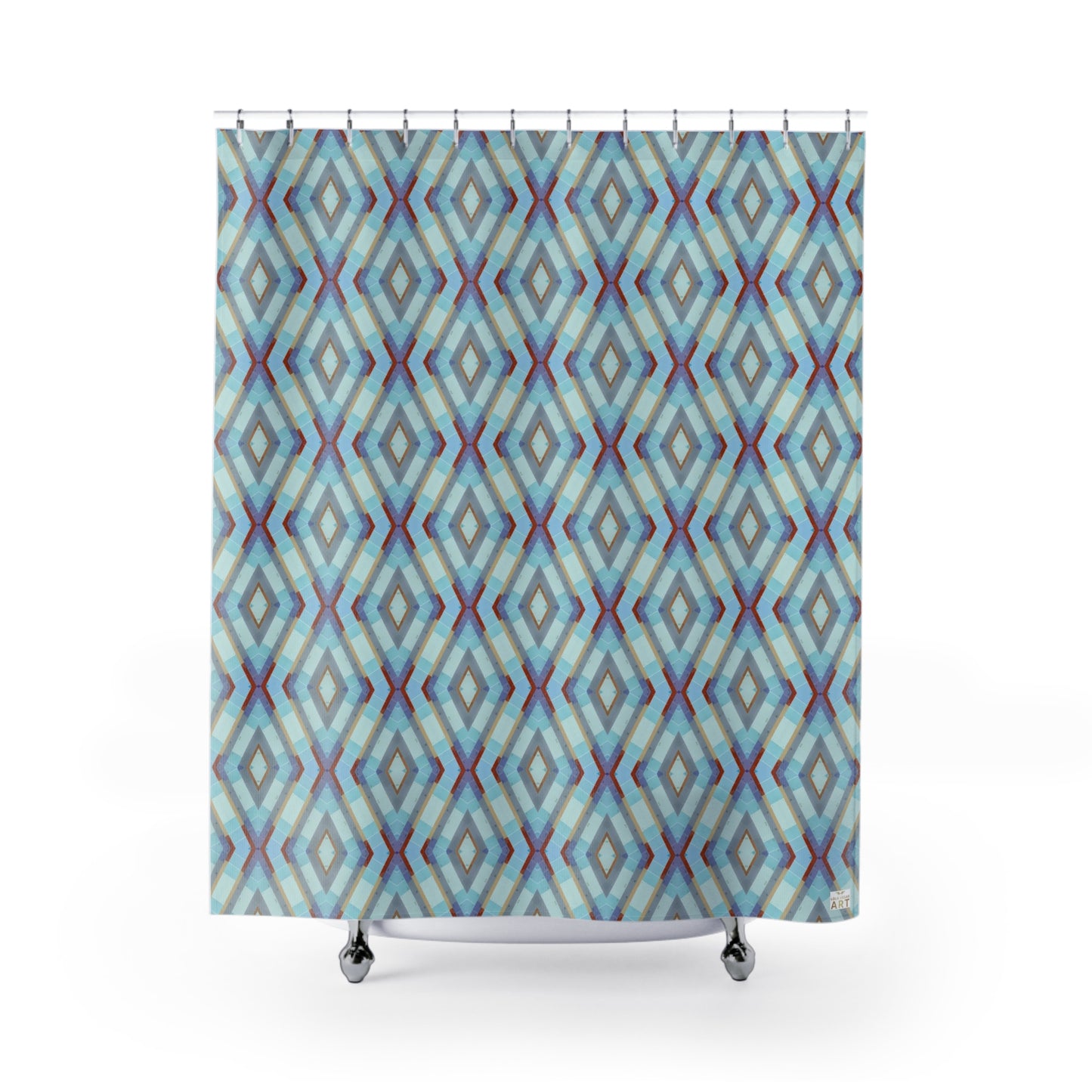 Blue Purple Dark Red Geometric Diamond Pattern Shower Curtain | Midcentury Modern