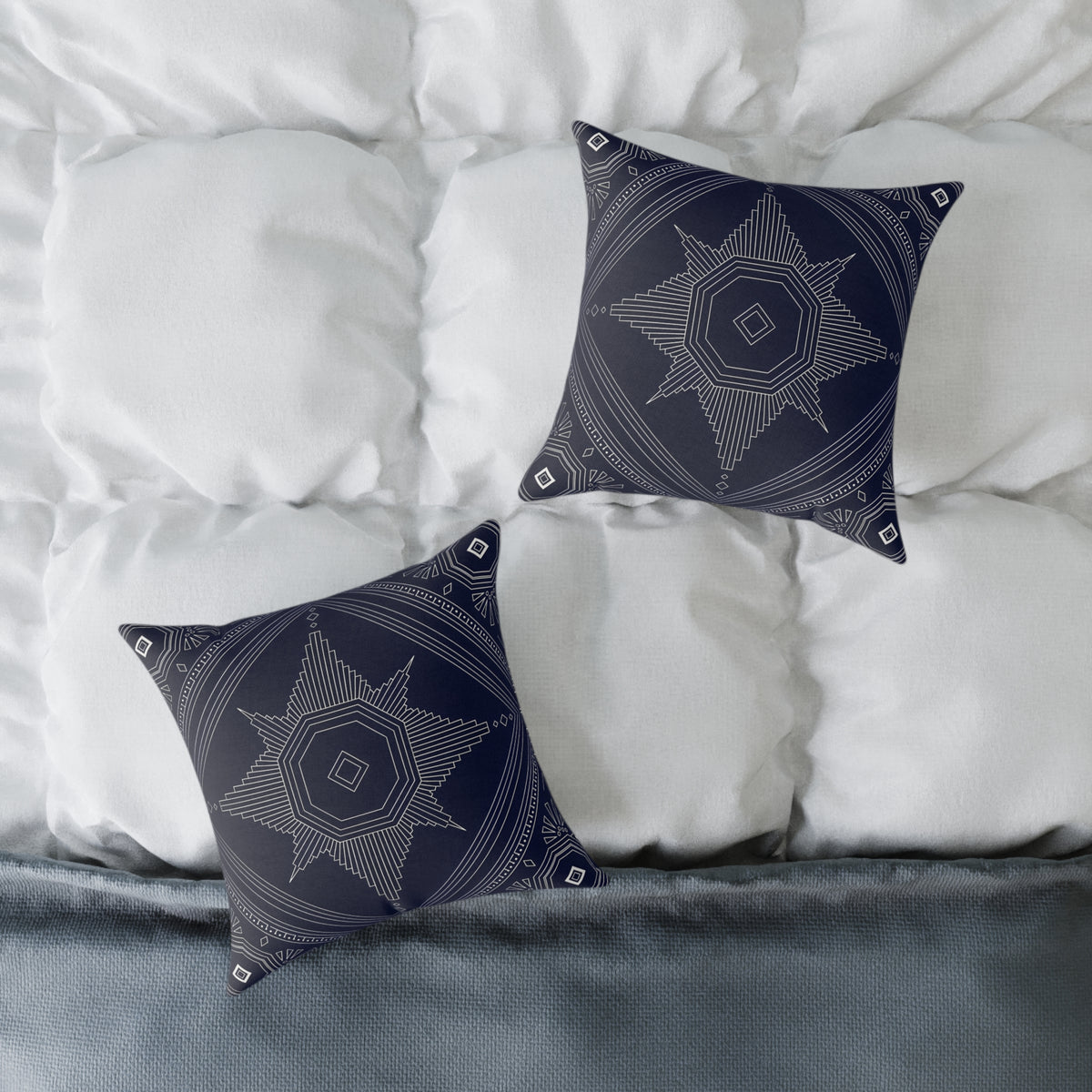 Geometric Star Mandala Square Pillow | Navy Canvas Throw Pillow