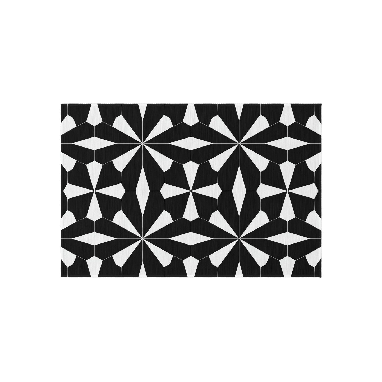 Geometric Black White Tile Pattern Outdoor/Indoor Rug | Modern Patio Mat