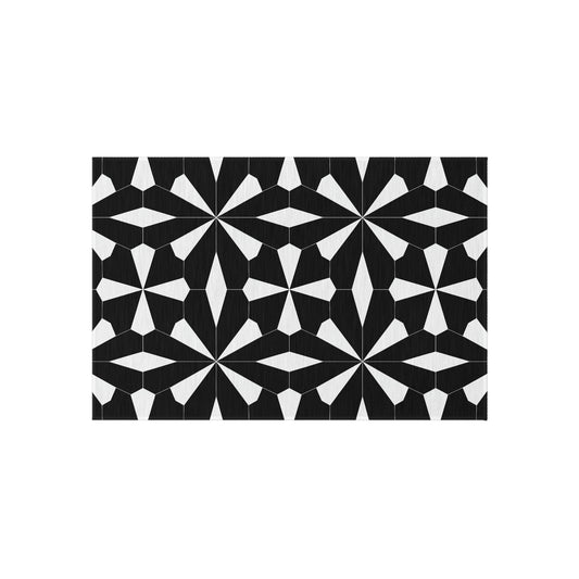 Geometric Black White Tile Pattern Outdoor/Indoor Rug | Modern Patio Mat