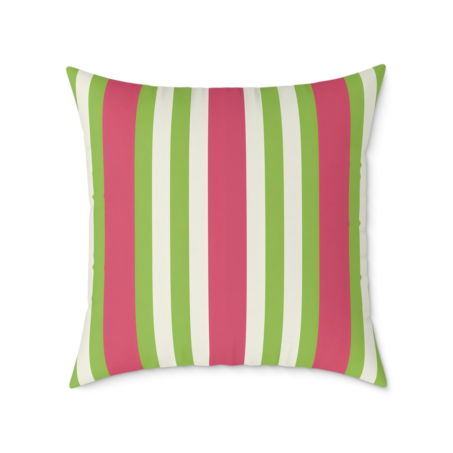 Watermelon Pink Green Vertical Stripe Pillow | Square Poly Canvas Pillow
