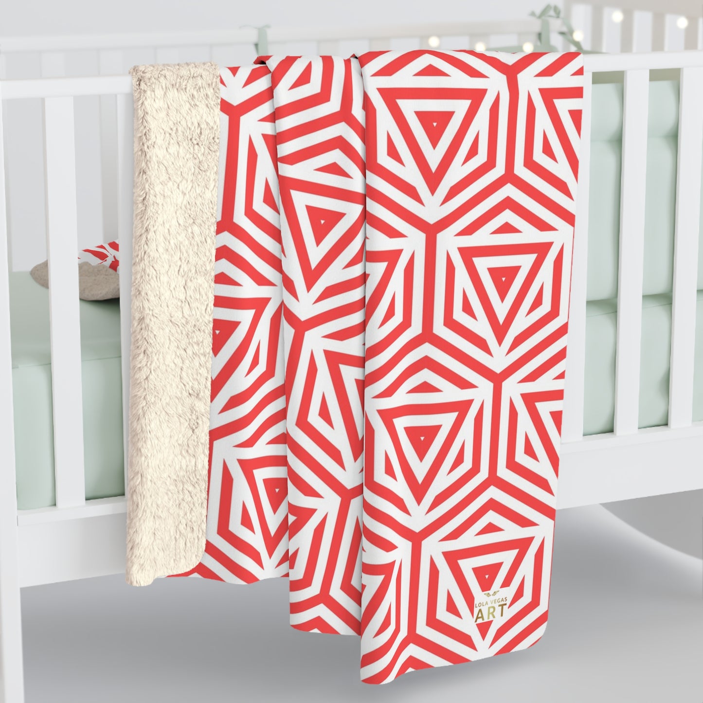 Red Geometric Triangle Pattern Sherpa Blanket | Cozy Fleece Throw, Warm Throw for Home Decor, Perfect Gift for Winter, and Cozy Nights