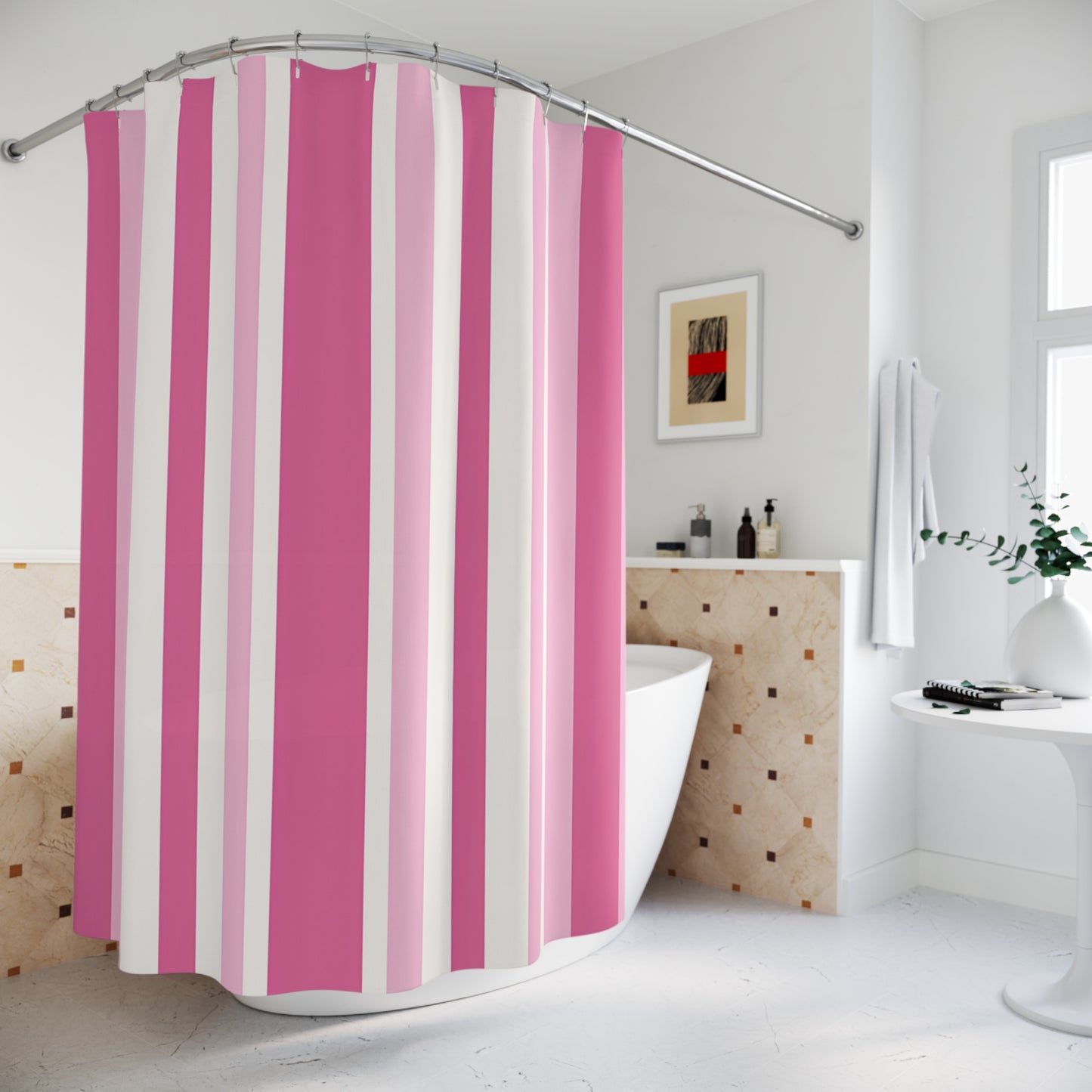 Pink Vertical Stripe Shower Curtain | Modern Bathroom Décor
