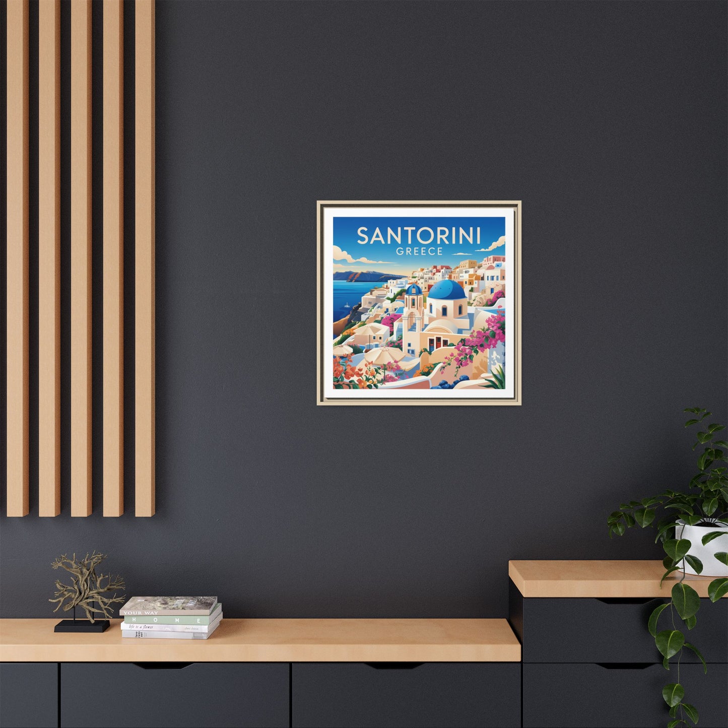 Santorini Greece Travel Art Matte Canvas Framed Wall Art