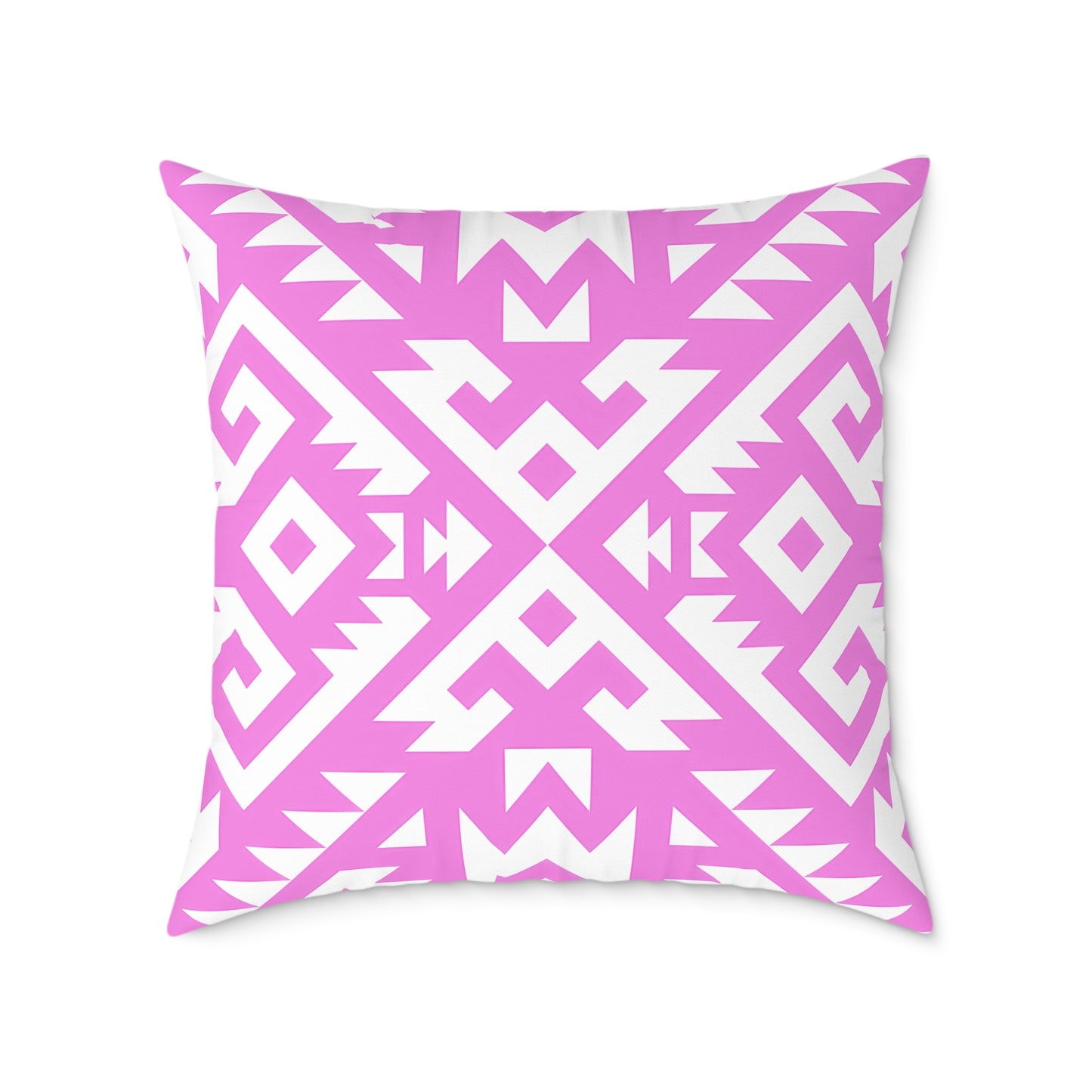 Pink White Boho Geometric Aztec Pattern Pillow | Square Pillow