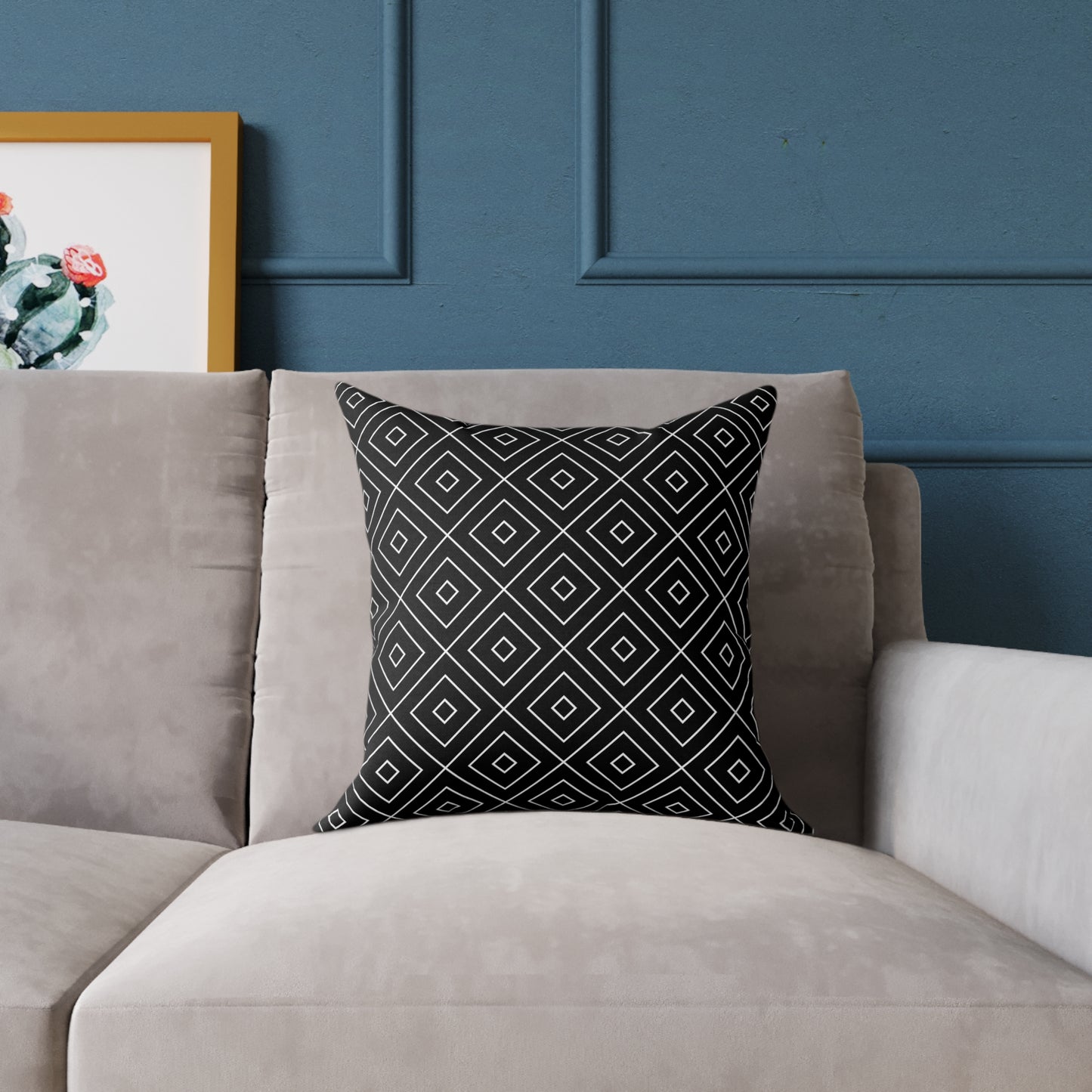 Geometric Diamond Pattern Square Poly Canvas Pillow | Black Grey Modern Throw Pillow