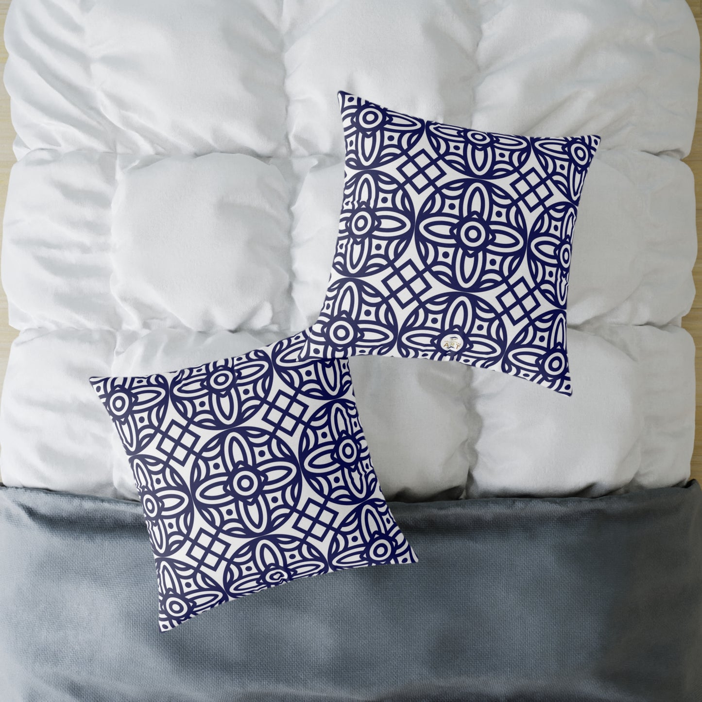 Navy Geometric Pattern Square Pillow | Blue Moroccan Motif, Boho Accent Cushion, Home Decor, Gift for Housewarming, Modern Interior Style