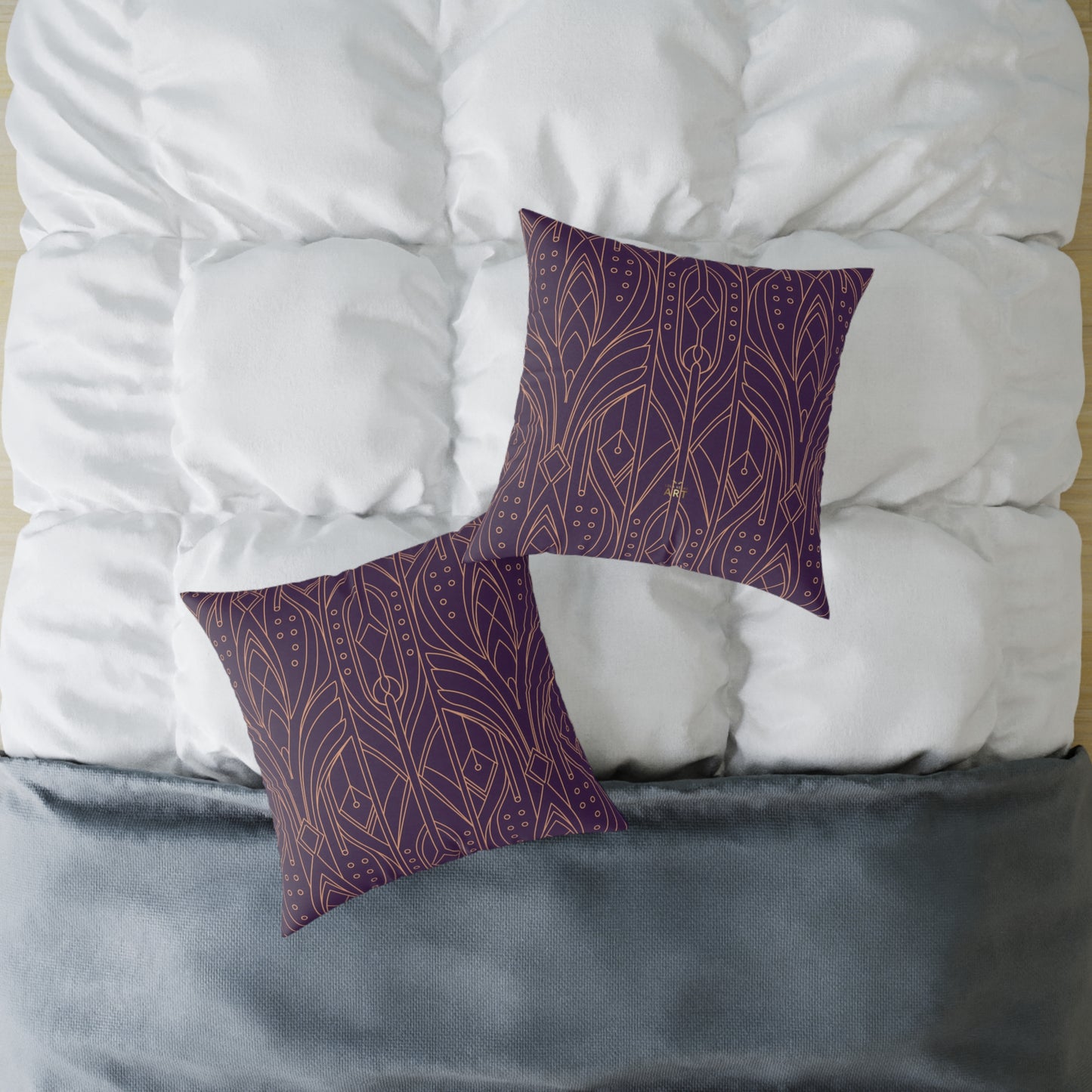 Art Deco Geometric Pattern Square Pillow | Purple Copper