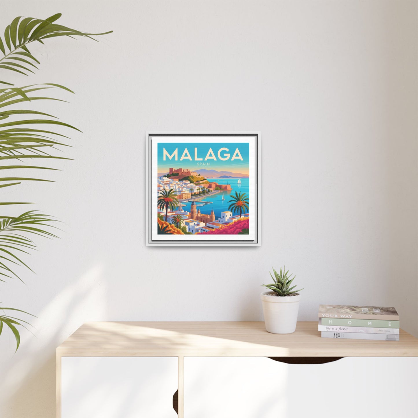 Malaga Spain Coastal  Matte Canvas Framed Wall Art| Vintage Style Travel Art
